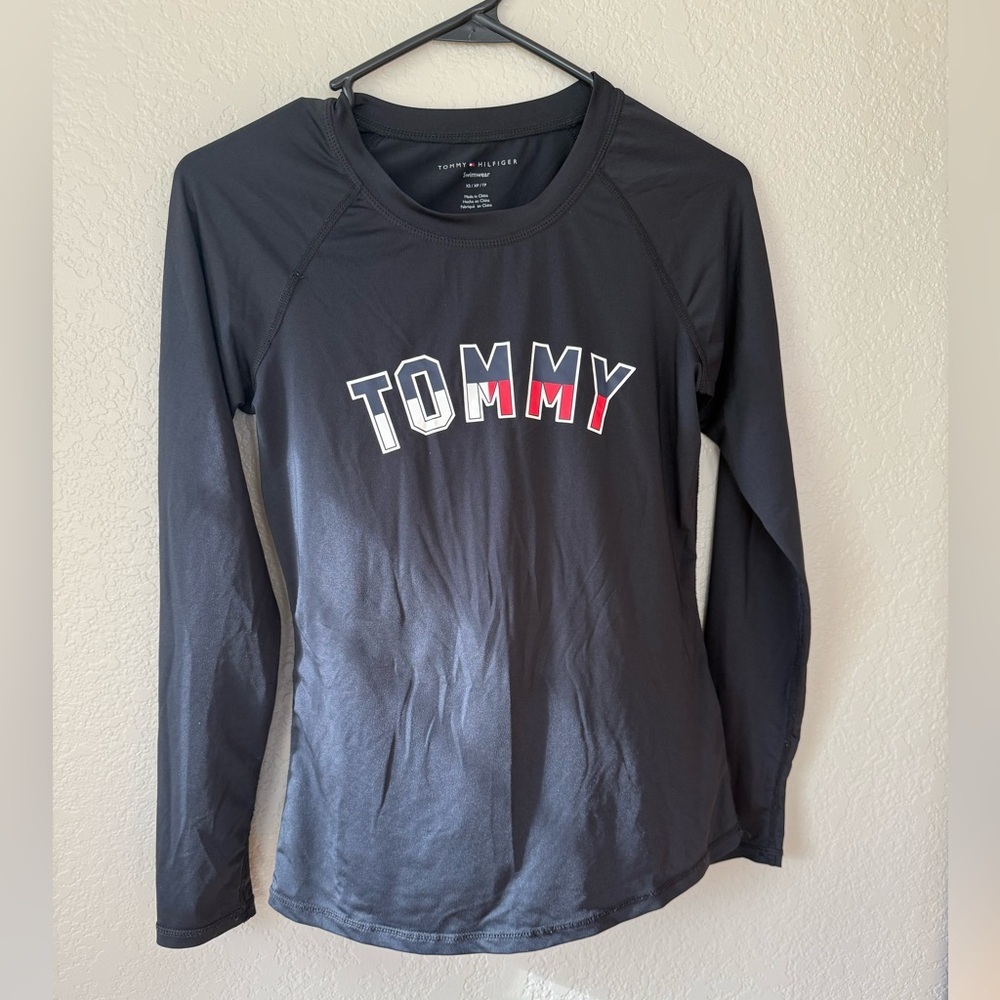 Tommy Hilfiger Rash Guard Swim Top Black Long Sleeve